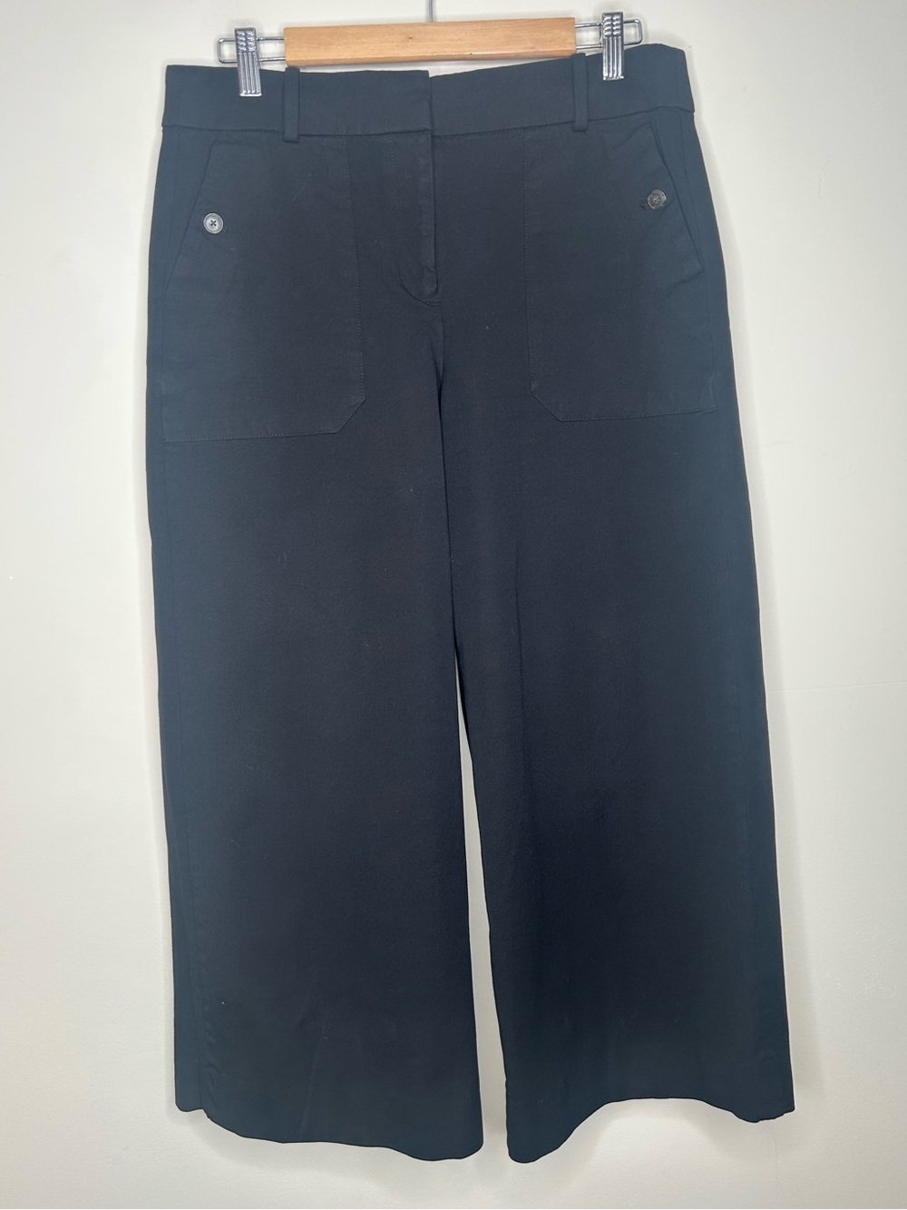 J Crew Black Wide-Leg Trousers Patch Pockets Cropped Sailor Size 12